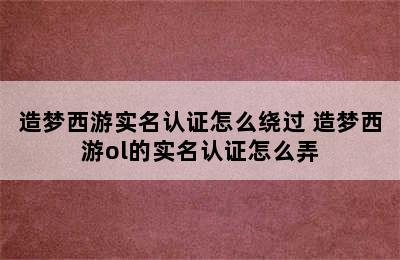 造梦西游实名认证怎么绕过 造梦西游ol的实名认证怎么弄